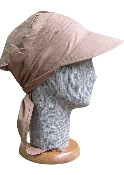 Bağlamalı Safari Kadın Şapkası Eşarplı Şapka Plaj Şapkası Siperli Bandana Şapka