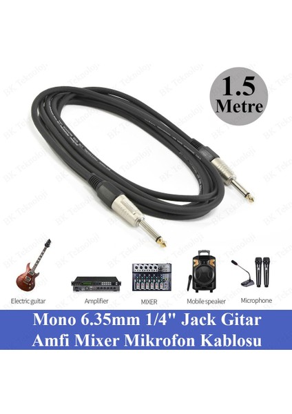 BK Teknoloji Mono 6.35MM 1/4" Jack Gitar Amfi Enstrüman Kablosu - 1.5 Metre