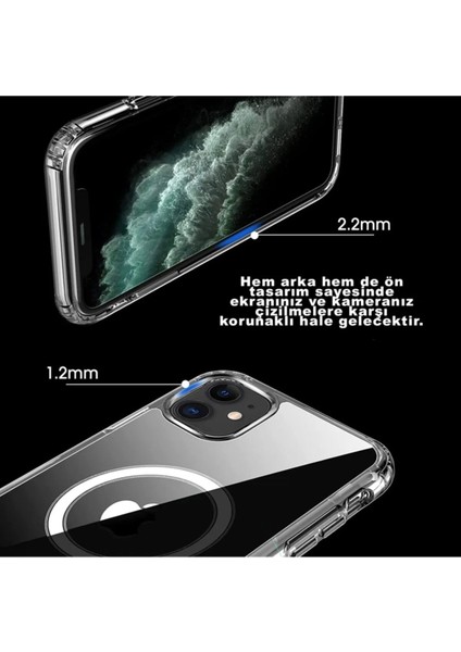 Iphone 12 Pro Kılıf Kamera Lens Korumalı Magsafe Destekli Şeffaf Darbe Emici Sert Kapak