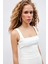 Kare Yaka Crop Bluz - Ekru 2