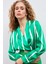 Kruvaze Yaka Çizgili Bluz - Yeşil 2