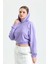 Lila Kapüşonlu Crop Sweatshirt 1