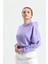 Lila Kapüşonlu Crop Sweatshirt 2