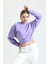 Lila Kapüşonlu Crop Sweatshirt 4