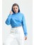 Mavi Kapüşonlu Crop Sweatshirt 1