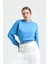 Mavi Kapüşonlu Crop Sweatshirt 3