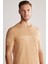 Baskılı Keten Pamuk Karışımlı Camel T-Shirt 1