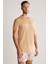 Baskılı Keten Pamuk Karışımlı Camel T-Shirt 3