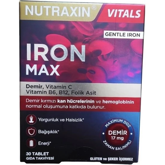 Nutraxin Iron Max Demir, Vitamin C, Vitamin B12 Içeren Takviye Edici Gıda 30 Tablet