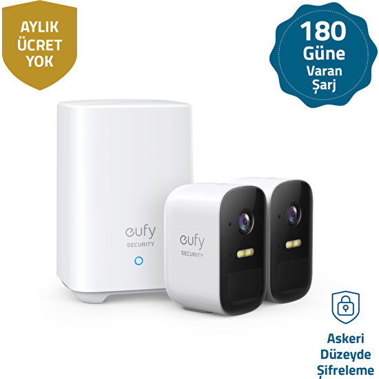 Anker Eufy Security Eufycam 2C Kablosuz Akıllı Güvenlik ve 1080p Kamera Sistemi 2 Kamera 1 Ana Ünite Kiti - Apple HomeKit Uyumlu T8831 (Anker Türkiye Garantili)