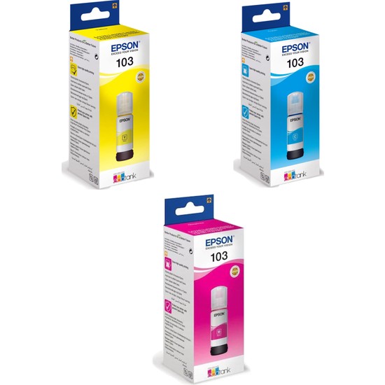 Epson 103 C13T00S24A Ecotank L3151 Orijinal 3 Renk Mürekkep Kartuşu Standart Kapasite Yüksek Baskı Kalitesi