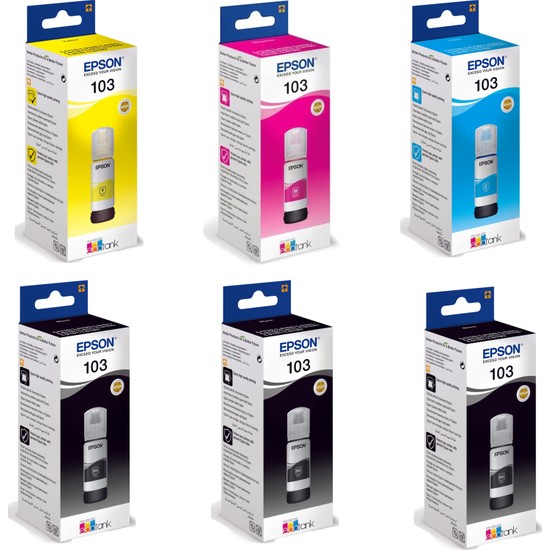 Epson 103 Ecotank L3160 Uyumlu Dört Renk +2 Siyah Mürekkep Takımı