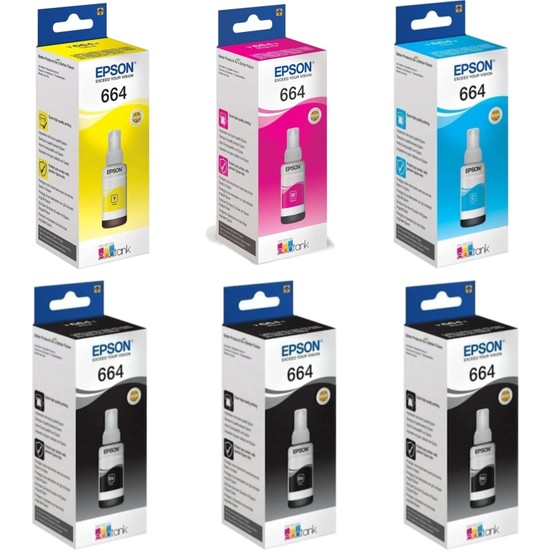 Epson 664 Ecotank L1455 Uyumlu 4+2 Şişe Mürekkep Kartuşu