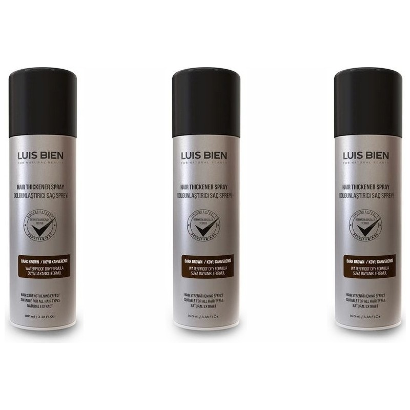 Luis Bien 3 Adet Hair Fiber Dolgunlaştırıcı Saç Spreyi Koyu Kahve - 3 x 100 ml
