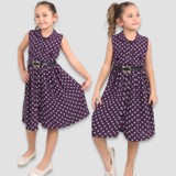 Ronnai Kids Yeni Model Puantiyeli ve Düğmeli Mor Renk Elbise