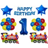 Bal10 Dünyası Mavi Happy Bırthday Yıldız Rakam Tren Folyo Balon Seti Yaş 1