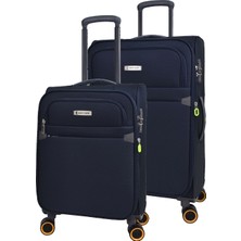 Pierre Cardin Ultra Light Hafif Lüx Kumaş 2'li Valiz Seti Orta Boy - Kabin Boy Lacivert PC6000