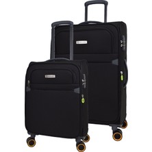 Pierre Cardin Ultra Light Hafif Lüx Kumaş 2'li Valiz Seti Büyük Boy - Kabin Boy Siyah PC6000