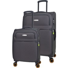 Pierre Cardin Ultra Light Hafif Lüx Kumaş 2'li Valiz Seti Büyük Boy - Kabin Boy Gri PC6000