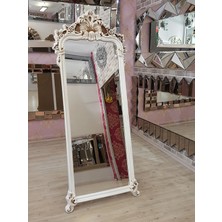 Ayna Denizi Vintage Madam Model Eskitme Beyaz Renk Dekoratif Ayaklı Boy Aynası