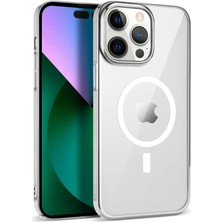 Gpack Apple iPhone 14 Pro Kılıf Pixel Magsafeli Sert Plastik Rubber Kapak Gümüş