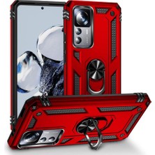 Smcase Xiaomi 12T Kılıf Vega Sert Silikon Tank Standlı Yüzüklü Mıknatıslı Kırmızı
