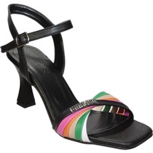 Yaz Kış Ayakkabı Yazkış Kadın Siyah Krem(Nut) Cilt Üzeri Renk Geçişli Tek Bantlı 8cm Şamdan Topuklu Ayakkabı