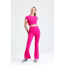 Sassy Kadın Pembe Crop Pantolon Takım