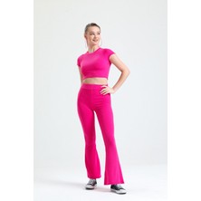 Sassy Kadın Pembe Crop Pantolon Takım