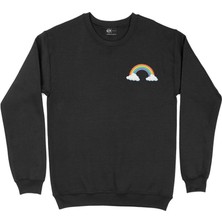 Cix Renkli Gökkuşağı Bulutlu Cep Tasarım Baskılı Sweatshirt