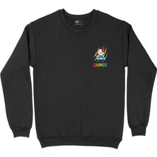Cix Gaymer Kedi Oyuncu Gamer Cep Tasarım Baskılı Sweatshirt