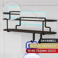 Bino Baharatlık 2 Li Set Siyah Mat Metal Mutfak Rafı Banyo Rafı Yapışkanlı Kancalı Tuzluk Askılık