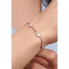 TMT Silver Gümüş Rose Oval Beyaz Zirkon Taşlı Gurmet Zincirli Bileklik