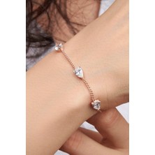 TMT Silver Gümüş Rose Kaplama Beyaz Zirkon Taşlı Damla Model Gurmet Zincirli Bileklik