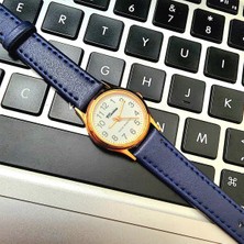 Marlas Vintage Kadın Kol Saati, Retro Tasarım, Yuvarlak, Rose Gold Kasa, Mavi Deri Kordon, Kolay Kullanım