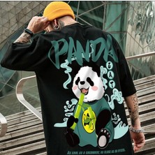 Amor Man Büyük Beden Özel Tasarım Panda Sırt Baskılı %100 Pamuk Sokak Stili Hip Hop Erkek T-Shırt