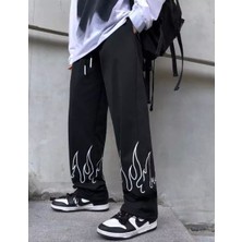 Amor Man Beyaz Alev Baskılı Pamuk Ispanyol Paça Hip Hop Yazlık Erkek Eşofman Altı