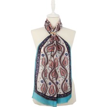 Bursa İpek Turkuaz Lacivert Sıra Lale Vual İpek Fular