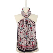 Bursa İpek Lacivert Pudra Büyük Lale Vual İpek Fular