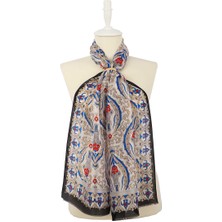 Bursa İpek Siyah Bej Büyük Lale Vual İpek Fular