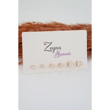 By Zeyna Aksesuar Kadın 3 Boy 6'lı Kare Zirkon Taşlı Küpe Set