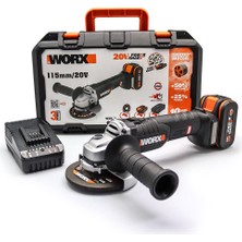 Worx WX813 20VOLT 4.0AH. Li-Ion Tek Akülü 115MM Kömürsüz Profesyonel Şarjlı Avuç Taşlama