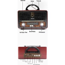 Orjinal Nostalji Radyo Ahşap Görünümlü Kumandalı Bluetooth-Usb-Sd Kart Fişli, Şarjlı, Pilli Radyo