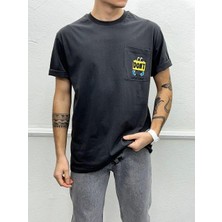 Glb Catch Erkek Owersıze Bisiklet Yaka Önü Dont Baskılı Tişört -Füme