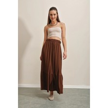 Hazelin Kadın Kahverengi Beli Lastikli Katlı Uzun Etek HZL23S-BD118861
