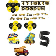 Best Parti Inşaat Temalı Doğum Günü Bannerlı Kamyon Kepçe Şekilli Balon Seti Yaş 5