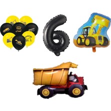 Best Parti Inşaat Temalı Doğum Günü Kamyon Kepçe Şekilli Balon Seti Yaş 6