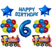 Best Parti Mavi Happy Bırthday Yıldız Rakam Tren Folyo Balon Seti Yaş 6