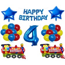 Bal10 Dünyası Mavi Happy Bırthday Yıldız Rakam Tren Folyo Balon Seti Yaş 4