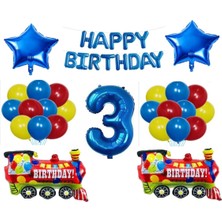 Best Parti Mavi Happy Bırthday Yıldız Rakam Tren Folyo Balon Seti Yaş 3